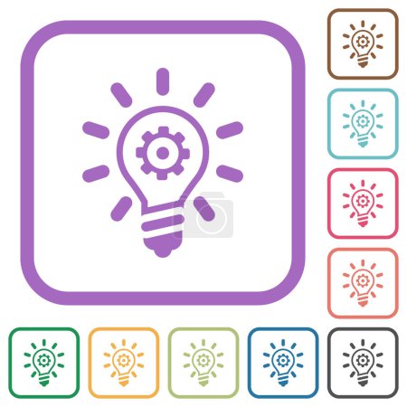 Illustration for Innovation outline simple icons in color rounded square frames on white background - Royalty Free Image