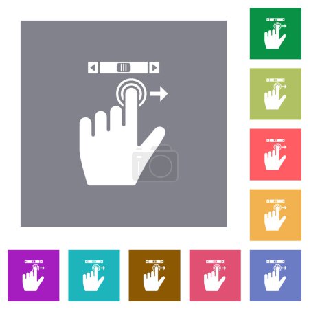 Illustration for Left handed scroll right gesture flat icons on simple color square backgrounds - Royalty Free Image