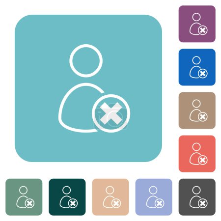 Illustration for Cancel user outline white flat icons on color rounded square backgrounds - Royalty Free Image