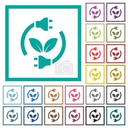 Illustration for Green energy flat color icons with quadrant frames on white background - Royalty Free Image