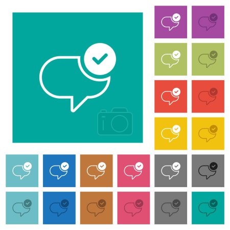 Illustration for Message sent multi colored flat icons on plain square backgrounds. Included white and darker icon variations for hover or active effects. - Royalty Free Image