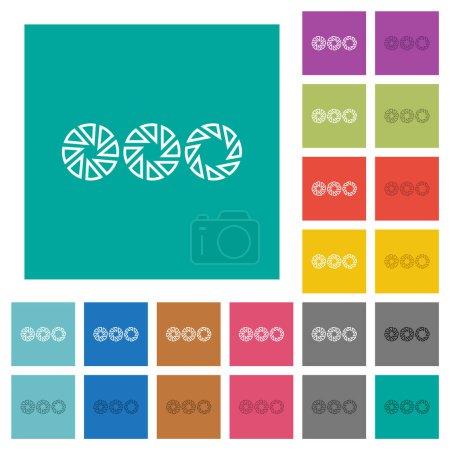 Illustration for Set aperture size outline multi colored flat icons on plain square backgrounds. Included white and darker icon variations for hover or active effects. - Royalty Free Image