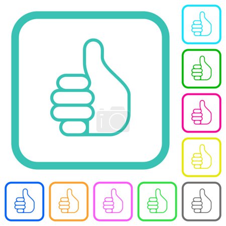 Illustration for Right handed thumbs up outline vivid colored flat icons in curved borders on white background - Royalty Free Image