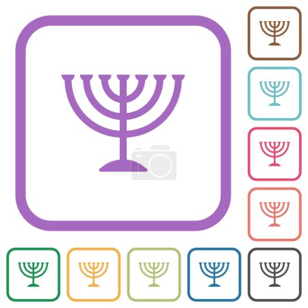 Illustration for Menorah solid simple icons in color rounded square frames on white background - Royalty Free Image