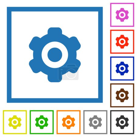 Illustration for Single cogwheel solid flat color icons in square frames on white background - Royalty Free Image