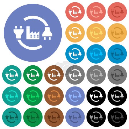 Illustration for Power plant multi colored flat icons on round backgrounds. Included white, light and dark icon variations for hover and active status effects, and bonus shades. - Royalty Free Image