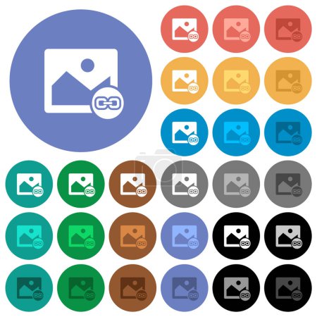 Illustration for Link image multi colored flat icons on round backgrounds. Included white, light and dark icon variations for hover and active status effects, and bonus shades. - Royalty Free Image