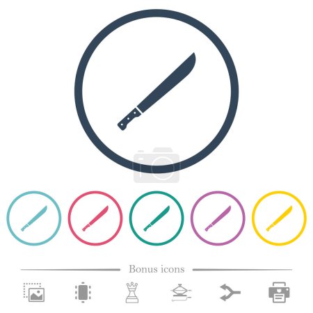 Illustration for Machete flat color icons in round outlines. 6 bonus icons included. - Royalty Free Image