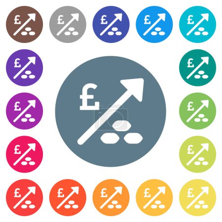 Illustration for Rising coal energy English Pound prices flat white icons on round color backgrounds. 17 background color variations are included. - Royalty Free Image