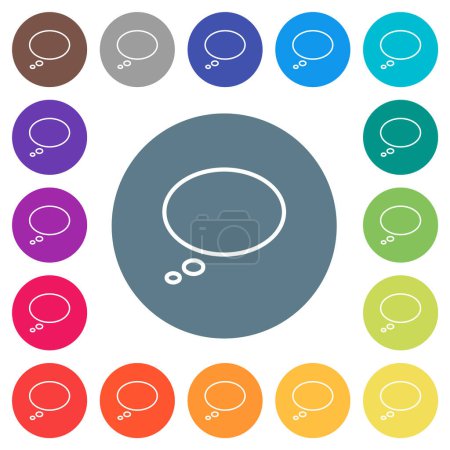 Illustration for Single oval thought bubble outline flat white icons on round color backgrounds. 17 background color variations are included. - Royalty Free Image