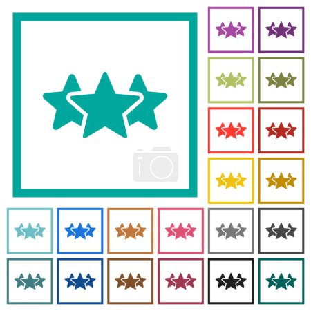 Ilustración de Clasificación de tres estrellas iconos de color plano sólido con marcos de cuadrante sobre fondo blanco - Imagen libre de derechos