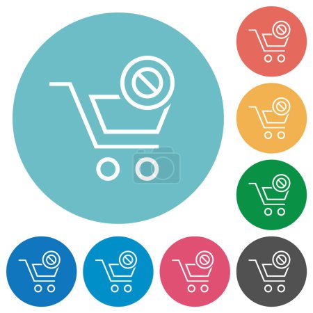 Illustration for Cart disabled outline flat white icons on round color backgrounds - Royalty Free Image