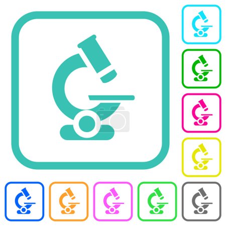 Illustration for Microscope vivid colored flat icons in curved borders on white background - Royalty Free Image