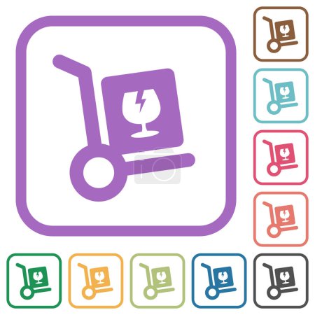 Ilustración de Entrega de paquetes frágiles iconos simples sólidos en marcos cuadrados redondeados en color sobre fondo blanco - Imagen libre de derechos