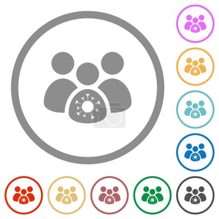 Ilustración de Grupo covid infección iconos de color plano en contornos redondos sobre fondo blanco - Imagen libre de derechos