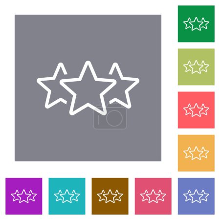 Ilustración de Clasificación de tres estrellas esbozar iconos planos sobre fondos cuadrados de color simple - Imagen libre de derechos