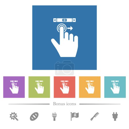Illustration for Right handed scroll right gesture flat white icons in square backgrounds. 6 bonus icons included. - Royalty Free Image