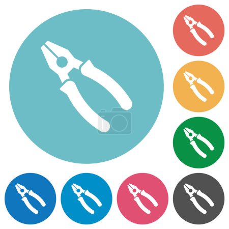 Ilustración de Alicates combinados iconos blancos planos sobre fondos de color redondos - Imagen libre de derechos