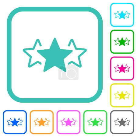 Ilustración de Clasificación de tres estrellas alternan iconos planos de colores vivos en bordes curvos sobre fondo blanco - Imagen libre de derechos