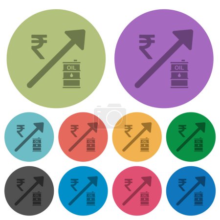 Illustration for Rising oil energy Indian Rupee prices darker flat icons on color round background - Royalty Free Image