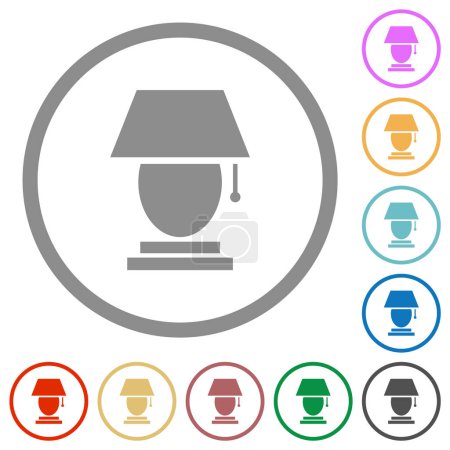 Ilustración de Lámpara de mesa iconos de color plano en contornos redondos sobre fondo blanco - Imagen libre de derechos