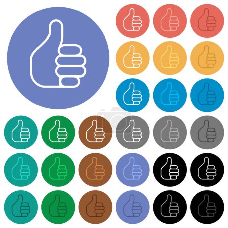 Illustration for Left handed thumbs up outline multi colored flat icons on round backgrounds. Included white, light and dark icon variations for hover and active status effects, and bonus shades. - Royalty Free Image