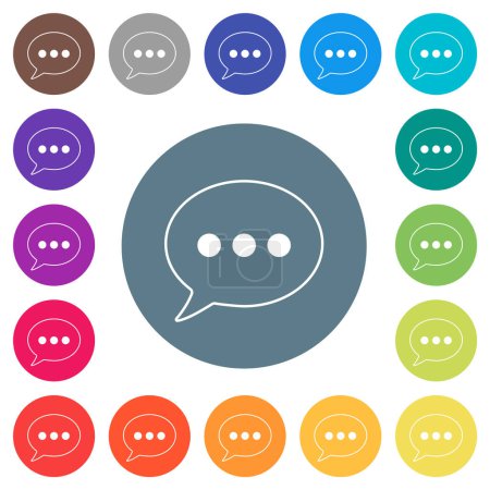 Ilustración de Una burbuja de chat ovalada activa esboza iconos blancos planos sobre fondos de color redondos. 17 variaciones de color de fondo se incluyen. - Imagen libre de derechos