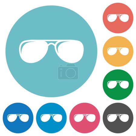Illustration for Aviator sunglasses with glosses flat white icons on round color backgrounds - Royalty Free Image