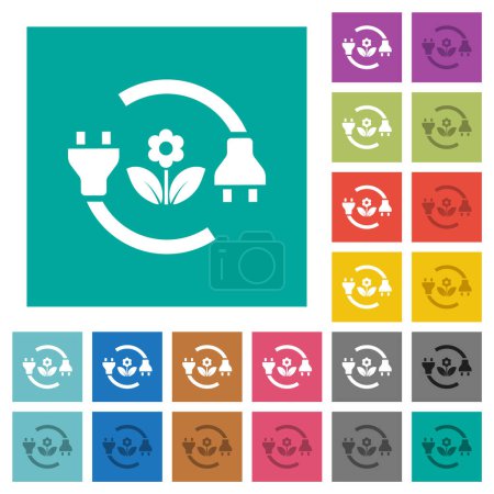 Illustration for Green energy multi colored flat icons on plain square backgrounds. Included white and darker icon variations for hover or active effects. - Royalty Free Image