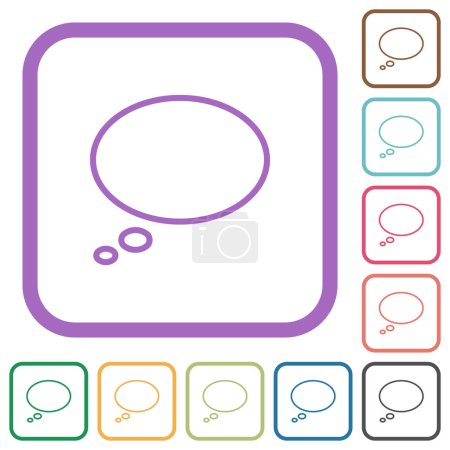 Ilustración de Esquema de burbuja de pensamiento oval único iconos simples en color redondeado marcos cuadrados sobre fondo blanco - Imagen libre de derechos