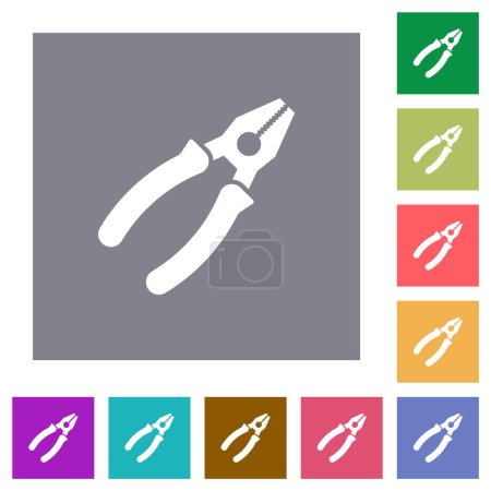 Ilustración de Alicates combinados iconos planos sobre fondos cuadrados de color simple - Imagen libre de derechos