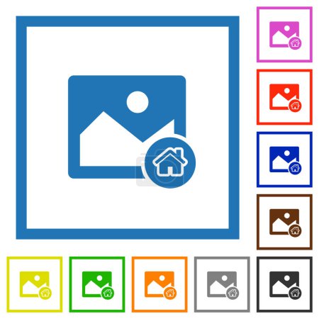 Ilustración de Imagen de inicio iconos de color plano en marcos cuadrados sobre fondo blanco - Imagen libre de derechos