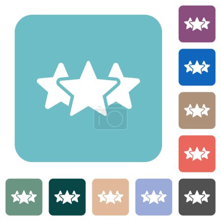 Ilustración de Clasificación de tres estrellas iconos planos blancos sólidos en fondos cuadrados redondeados de color - Imagen libre de derechos