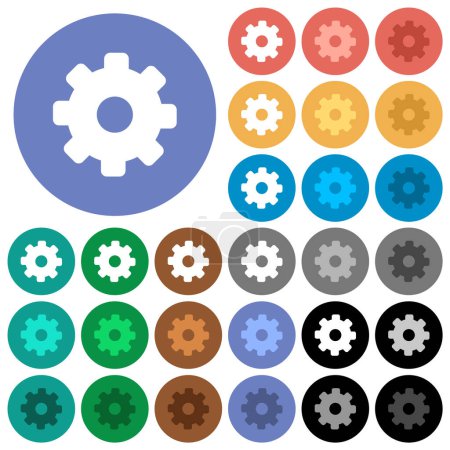 Illustration for Settings solid multi colored flat icons on round backgrounds. Included white, light and dark icon variations for hover and active status effects, and bonus shades. - Royalty Free Image