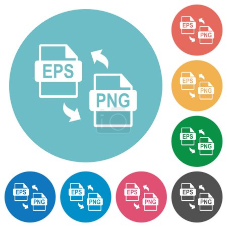 Illustration for EPS PNG file conversion flat white icons on round color backgrounds - Royalty Free Image