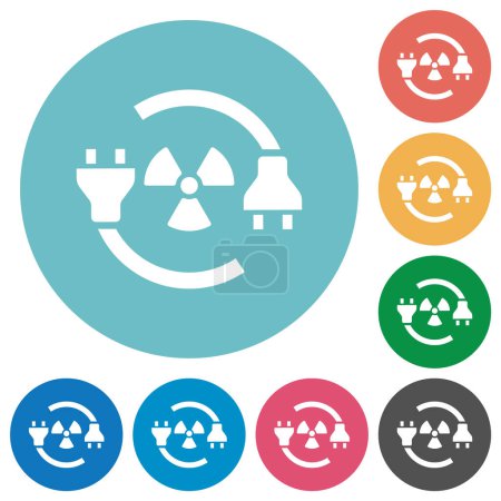 Illustration for Nuclear energy flat white icons on round color backgrounds - Royalty Free Image