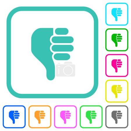 Illustration for Left handed thumbs down solid vivid colored flat icons in curved borders on white background - Royalty Free Image