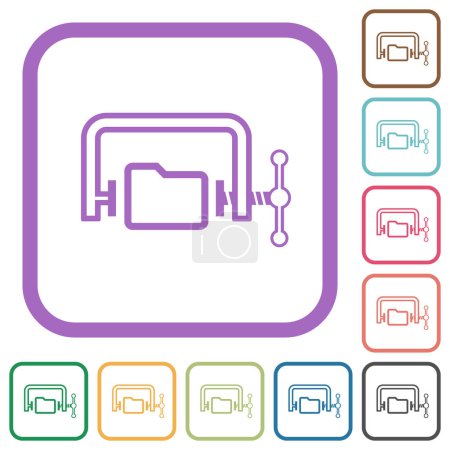 Ilustración de Esquema de compresión de carpetas iconos simples en marcos cuadrados redondeados en color sobre fondo blanco - Imagen libre de derechos