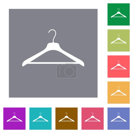 Illustration for Clothes hanger solid flat icons on simple color square backgrounds - Royalty Free Image