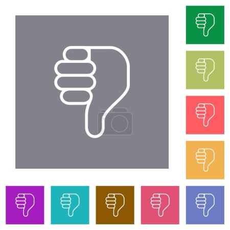 Illustration for Right handed thumbs down outline flat icons on simple color square backgrounds - Royalty Free Image