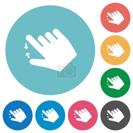 Ilustración de Right handed pinch close gesture flat white icons on round color backgrounds - Imagen libre de derechos