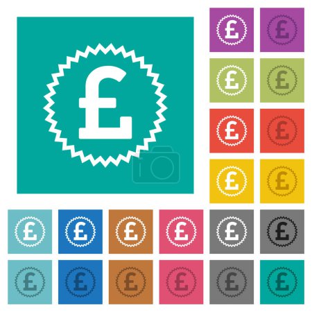 Téléchargez les illustrations : English Pound sticker alternate multi colored flat icons on plain square backgrounds. Included white and darker icon variations for hover or active effects. - en licence libre de droit