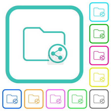 Ilustración de Directory share outline vivid colored flat icons in curved borders on white background - Imagen libre de derechos