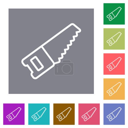 Illustration for Hand saw outline flat icons on simple color square backgrounds - Royalty Free Image