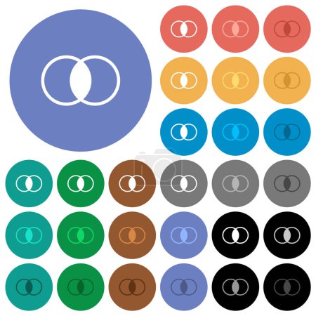 Ilustración de Overlapping elements multi colored flat icons on round backgrounds. Included white, light and dark icon variations for hover and active status effects, and bonus shades. - Imagen libre de derechos