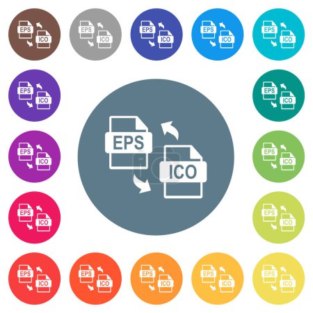 Illustration for EPS ICO file conversion flat white icons on round color backgrounds. 17 background color variations are included. - Royalty Free Image