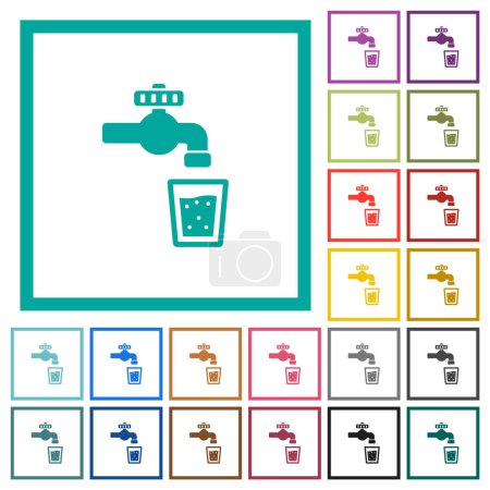 Illustration for Drinking water flat color icons with quadrant frames on white background - Royalty Free Image