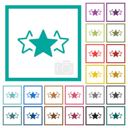 Ilustración de Three star rating alternate flat color icons with quadrant frames on white background - Imagen libre de derechos