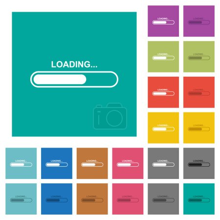 Illustration for Loading multi colored flat icons on plain square backgrounds. Included white and darker icon variations for hover or active effects. - Royalty Free Image