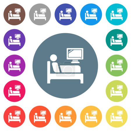 Illustration for Hospital ward flat white icons on round color backgrounds. 17 background color variations are included. - Royalty Free Image